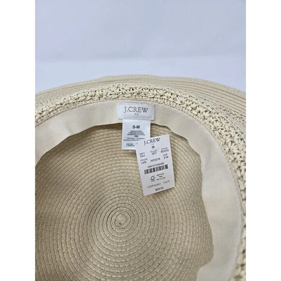 NWT J. CREW STRAW HAT WITH ROPE NATURAL BEIGE WOVEN PAPER WOMEN S/M WIDE BRIM - Picture 7 of 12